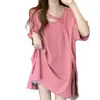 Camiseta Lisa de Color Sólido de Talla Grande para Mujer, Nuevo Estilo de Verano, Corte Holgado, Diseño Adelgazante, Camiseta Básica Juvenil, Top para Mujer