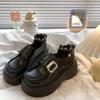Sapatos de Couro Quadrados com Fivela Estilo Britânico para Mulheres, Nova Moda Primavera 2026 Versáteis de Velcro com Solado Grosso Loafers Franceses