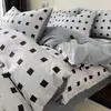 Juego de Cuatro Piezas de Algodón Puro Estilo Nórdico, Funda Nórdica 100% Algodón Puro, Sábana Plana, Sábana Ajustable, Ropa de Cama Sencilla para Dormitorio Principal, Juego de Tres Piezas para Estudiantes