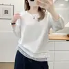 Camiseta Special Plus-Size, nuevo estilo de principios de otoño, top sencillo de encaje de manga tres cuartos para mujeres talla grande, camiseta básica para señoras talla grande 0809