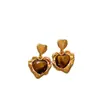 Pendientes de Piedra Ojo de Tigre con Forma de Corazón y Patrón de Ola para Mujer, Pendientes de Moda Lujo Ligero Otoño e Invierno, Pendientes de Nicho