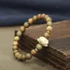 Pulsera de sándalo verde vintage para mujer, cuentas de sándalo natural, pulsera para estudiante, rosario de cuentas de Buda, caja de boj, regalo de pareja de loto