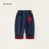 Roupas Infantis Bangxuan Jeans para Meninas Color Block Calças Estilosas para Meninos Versátil Simples Calças Longas para Crianças Pequenas Calças Cenoura para Bebês