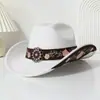 Chapéu de Cowboy de Aba Larga Estilo Étnico, Fedora, Chapéu de Jazz, Unissex Moda de Lã para Casais Transfronteiriça Chapéu de Cowboy Ocidental para Todas as Estações