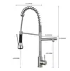 Grifo de cocina de acero inoxidable con resorte cepillado para agua caliente y fría, giratorio, retráctil, para lavabo doble