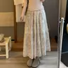 Saia Floral Estilo Pastoral Francês para Mulheres, Saia Longa Evasê Emagrecedora de Cintura Alta para o Verão, Saia Suave Estilo Férias para Figuras Baixas