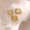 Anillos Geométricos de Cobre Chapado en Oro de Nuevo Estilo Europeo y Americano para Mujer, Anillos Abiertos en Forma de Cinturón, Lujo Ligero, Venta Directa del Fabricante