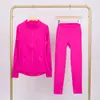 Conjunto de jaqueta com gola alta e calça cropped da marca LULU DF, em estoque, entrega direta, justo, respirável, elástico, com zíper dourado