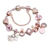 Pulsera para Mujer con Colgante de Corazón Rosa Dorado 'Te Amo' Transfronteriza Pulsera DIY de Corona de Comercio Electrónico Transfronterizo