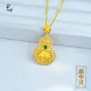 Colgante de Calabaza con Filigrana de Diamante Verde, Estilo Antiguo Oro Arena Incrustado con Diamantes, Cobre Hueco Chapado en Oro con Cordón, Nuevo Estilo Chino con Diseño de Plantas y Flores