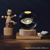 Bola de Cristal Tallada en 3D Transfronteriza Luz Nocturna Luminosa Sistema Solar Portalamparas de Madera Maciza Adornos Luz Cálida Luz Nocturna Regalo