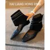 Versão em couro macio~botas de tornozelo quadradas retrô com tiras trançadas, zíper traseiro, salto baixo, estilo Mary Jane, botas western vazadas femininas