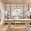 Novo papel de parede estilo chinês sala de chá terapia capilar loja de tirar cera do ouvido Centro de Saúde estilo japonês grade de madeira decoração da parede do balcão papel de parede