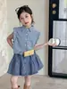 Traje de Mezclilla para Niñas Tongsen Tongma Conjunto de Verano 2026 Conjunto de Dos Piezas con Top sin Mangas y Falda para Niños