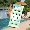 Nova Cama Flutuante Aveludada da Amazon Verde Estampada Piscina Praia Inflável Cadeira Longa Dobrável Inflável Folha Boia Flutuante