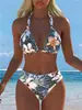 Traje de Baño de Dos Piezas Estilo Europeo y Americano Nuevo para Mujer 2027, Bikini Push-Up de Cintura Alta, Atractivo Traje de Baño con Cuello Halter, Traje de Baño de Tres Puntos