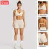 Conjunto de Fitness: Sutiã de Yoga Transfronteiriço Sem Costura com Lindo Design nas Costas, Sutiã Esportivo de Gola Halter, Shorts de Yoga de Cintura Alta Levanta Bumbum de Secagem Rápida