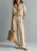 2026 Conjunto de Dos Piezas para Mujer, Moda Europea y Americana Transfronteriza, Sitio Independiente de Amazon, Top de Color Sólido con Botones y Mangas Largas, Pantalones de Pierna Ancha