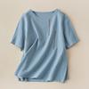 Blusas de Algodão e Linho Estilo Chinês Retro Novas Soltas de Verão Gola Redonda Bordadas de Manga Curta Femininas Respiráveis Bordadas Versáteis Casuais