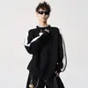 Jaqueta oversized color-blocking primavera/outono gola redonda versize moletom com retalhos de listras americanas masculino solto casal
