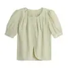 Camisa Feminina Manga Curta Verde Menta Estilo Francês, Blusa Linda Chic e Única para o Verão com Design de Nicho