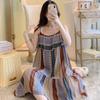 Estilo Ins Corea del Sur Rayas Alta Calidad Bata de Noche Mujer Verano 2024 Nuevo Dulce Pijama Algodón Seda Falda Anti-golpes