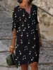 2026 Nuevo Vestido de Verano para Mujer con Estilo de Pintura al Óleo Transfronteriza, Cuello en V, Impresión 3D, Holgado, de Manga Corta, para Vacaciones en la Playa junto al Mar