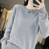 Novo suéter simples de cor sólida com gola redonda estilo coreano para outono e inverno, blusa quente de malha de manga comprida para mulheres
