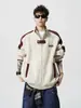 Sudadera con capucha de bloque de color retro americano con cuello alto para hombre, Otoño Invierno, Marca de moda, Estilo universitario, Holgada, Informal, Cárdigan, Sudadera, Ropa de abrigo