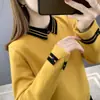 Camisa base de punto con cuello vuelto para otoño e invierno para mujer, suéter holgado versátil con cuello de muñeca, top de punto casual elegante de dos piezas falsas