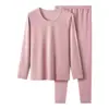 Conjunto de ropa interior térmica catiónica Chunzhi para mujeres de mediana edad y mayores, conjunto de top y pantalón de cuello redondo para otoño e invierno, camiseta térmica de algodón para madres