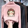 Camiseta interior de forro polar con cuello alto medio para niñas, nuevo estilo otoño/invierno, camiseta casual de manga larga moderna y versátil, top cálido para bebés