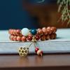 Pulsera de Doble Círculo de Material Añejo de Tuya Taihang con Accesorios de Loto, Cuentas de Juego Culturales, Pulsera Simple de Madera para Hombres y Mujeres