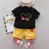 Traje de manga corta de dibujos animados para niños, ropa nueva para niños, bebé, verano, traje de verano para niños con ratón de dibujos animados de manga corta, moderno