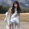Chal de estilo étnico para otoño e invierno, Xinjiang, Yunnan, turismo, vacaciones, degradado, cálido cuello de piel, abrigo de punto, capa, bufanda