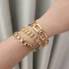 Pulsera de Acero de Titanio, Nuevo Modelo de Nicho, Popular en Europa y América, Transfronteriza, Color Acero, Calada, Pulsera de Metal Cuadrada para Niña