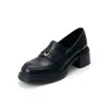Mocasines estilo británico de punta redonda con moneda dorada, modelo nuevo en piel de vaca, con suela gruesa de 5 cm y tacón ancho, zapatos de cuero sin cordones estilo perezoso con punta dividida
