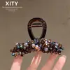 Elegante y hermoso pasador de garra de cristal de tamaño mediano, accesorio de moda coreano y japonés para cabello fino, pasador para recogido completo, accesorio de pinza de tiburón