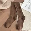 Meias Estilo Coreano para Mulheres, Meias de Algodão Brancas Bordadas na Altura da Panturrilha Estilo Miu, Meias Largas Cor Sólida Absorventes de Suor, Meias Longas Cinza Escuro Estilo Japonês