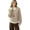Nuevo Suéter de Bloques de Color con Cuello Estilo Perezoso Otoño/Invierno Europeo y Americano para Mujer, Suéter de Punto Versátil, Top Básico Adelgazante