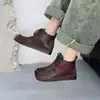 2023 Verde Vinho Rabanete Outono Novo Cor Sólida Primeira Camada Couro Bovino em Estoque Cadarço Frontal Botas de Cano Curto Retro Planas