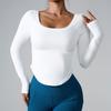 Novo Transfronteiriço Esportes Manga Longa Secagem Rápida Alta Elasticidade Esportes Camiseta Longa Nude Plissada Justa Roupa de Yoga