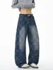 Jeans Xadrez Lavado Estilo Americano Sombra de Outono 2026 Sem Sombra na Parede S-2Xl Gk261143-Corte Reto Solto
