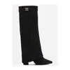 Comércio Exterior Transfronteiriço botas femininas bico fino panturrilha larga perna reta fivela de metal botas de cano médio plus size salto grosso botas para calça botas femininas