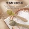 Novo Suplemento Alimentar para Bebê, Suprimentos para Mãe e Bebê, Louças para Treinamento de Alimentação, Alimentação Infantil Silicone Cabo de Madeira Cabeça Macia