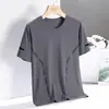 Nova Camiseta de Manga Curta de Seda de Gelo de Verão Masculina Fina Gola Redonda Solta Esportiva Casual Secagem Rápida Manga Curta Tops Masculinos