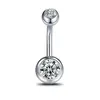 Piercing de Umbigo Perfurado em Aço Inoxidável com Zircônia Redonda Exquisita Micro-Incustada, Conjunto de Joias de Body Piercing da Moda