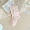 Meias de Lã Grossas Bordadas com Laço, Macias e Aconchegantes para Outono e Inverno, Meias Koreanas Doces e Largas para Mulheres