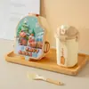 Set de fiambrera y botella de agua de plástico con dibujos animados más vendido, diseñado para estudiantes de primaria y niños, con gran capacidad para los almuerzos escolares y el agua
