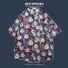 Camisa havaiana floral de manga curta, estilo retrô vetiver de Hong Kong, versão coreana da camisa da moda e estilosa para homens e mulheres, top para casal